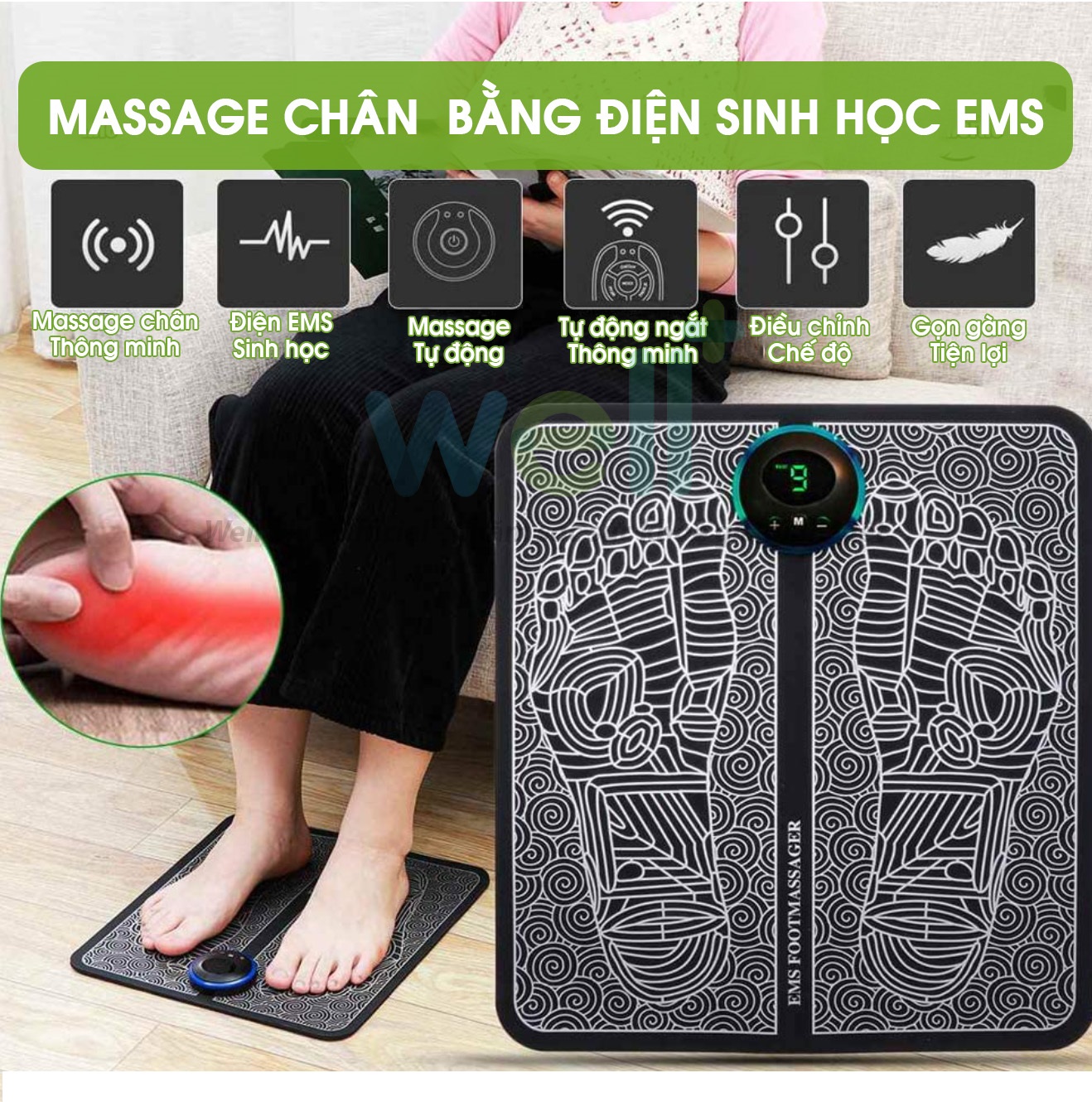 Thảm Mát Xa Chân - Điện Sinh Học EMS Hỗ Trợ Giảm Đau Mỏi, Cải Thiện Tuần Hoàn Máu