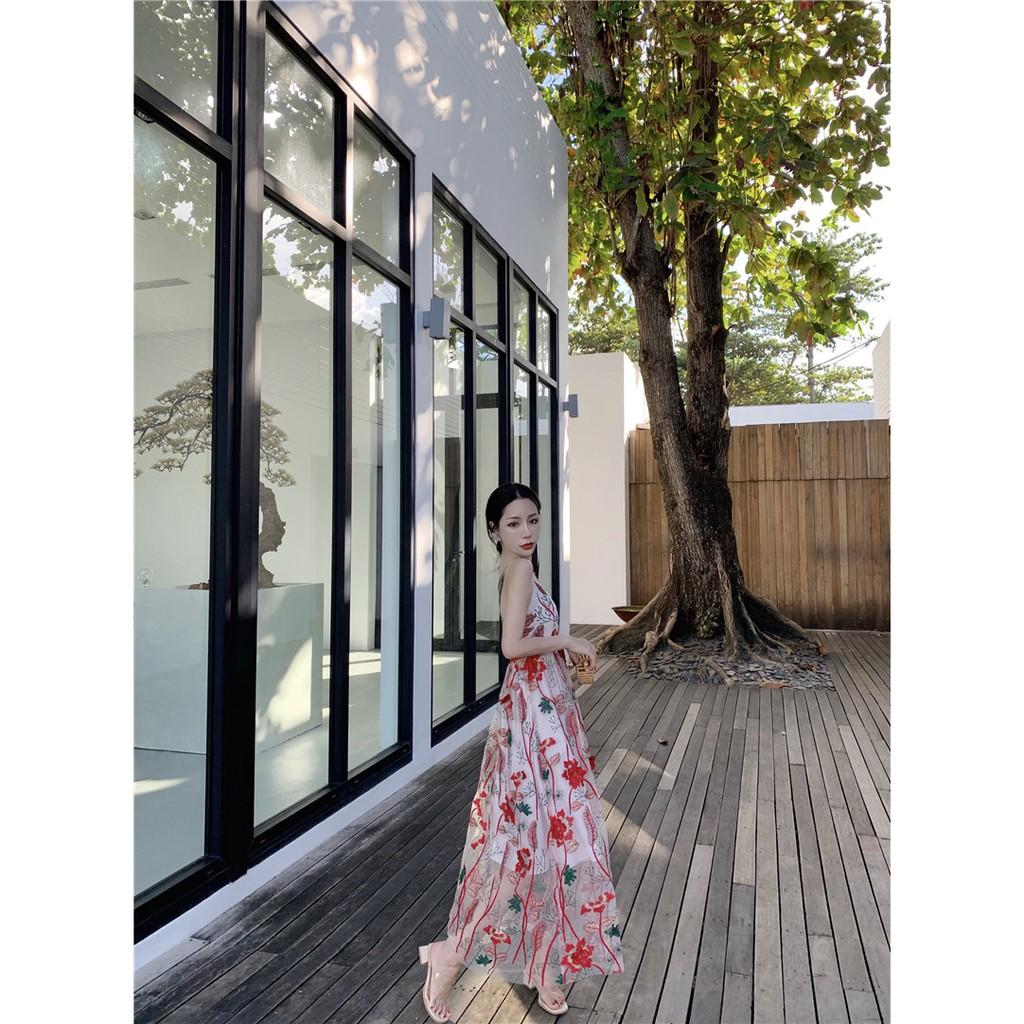 ĐẦM MAXI HỞ LƯNG HOA THÊU NỔI HÀNG QUẢNG CHÂU LOẠI ĐẸP