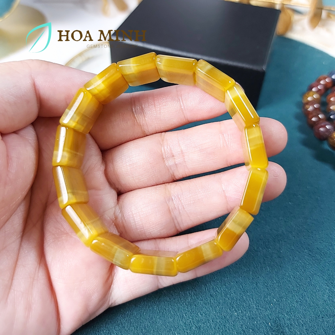 Vòng tay đá Mắt Hổ Vàng Tâm tự nhiên kiểu bản vuông đẹp size 13x16mm dày 5.5 li chất 6A VIP hợp mệnh Thổ, Kim