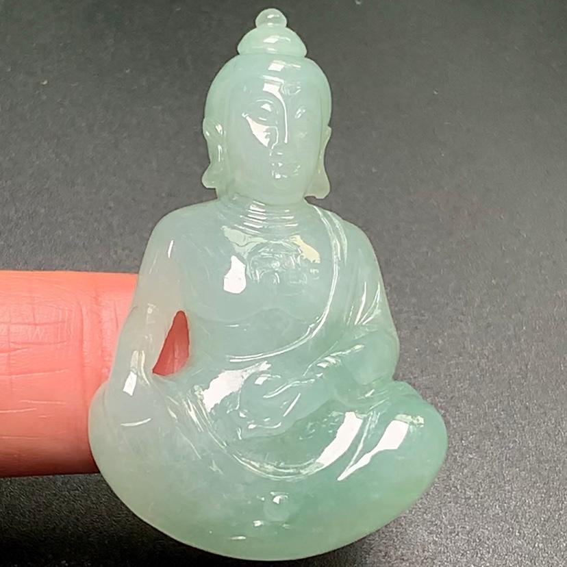 Mặt Phật A Di Đà xanh nhạt Ngọc phỉ thúy thiên nhiên Jadeite A