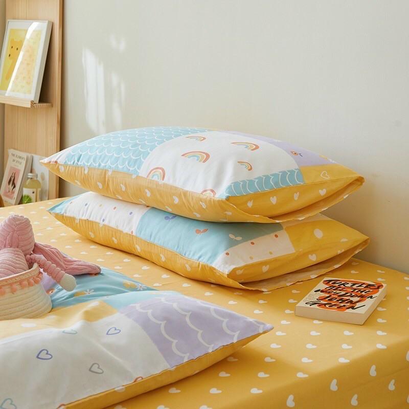 Set Cotton Living 100% cotton Hàn Quốc Hàng Nhập Khẩu Cao Cấp 4 Món Mẫu Trái Tim Nhí