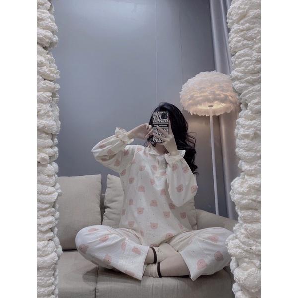 Bộ đồ ngủ nữ bèo dễ thương, bộ đồ pizama (bộ pijama) có thể mặc như bộ bầu hoặc bộ sau sinh