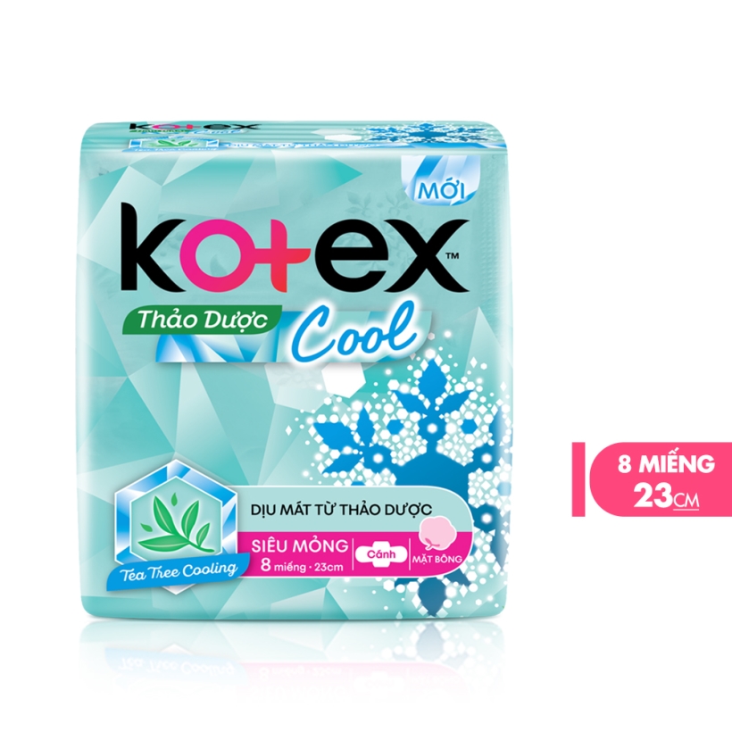 Combo 8 Gói BVS Kotex Thảo dược Cool dịu mát SMC 23cm (8 miếng/gói)