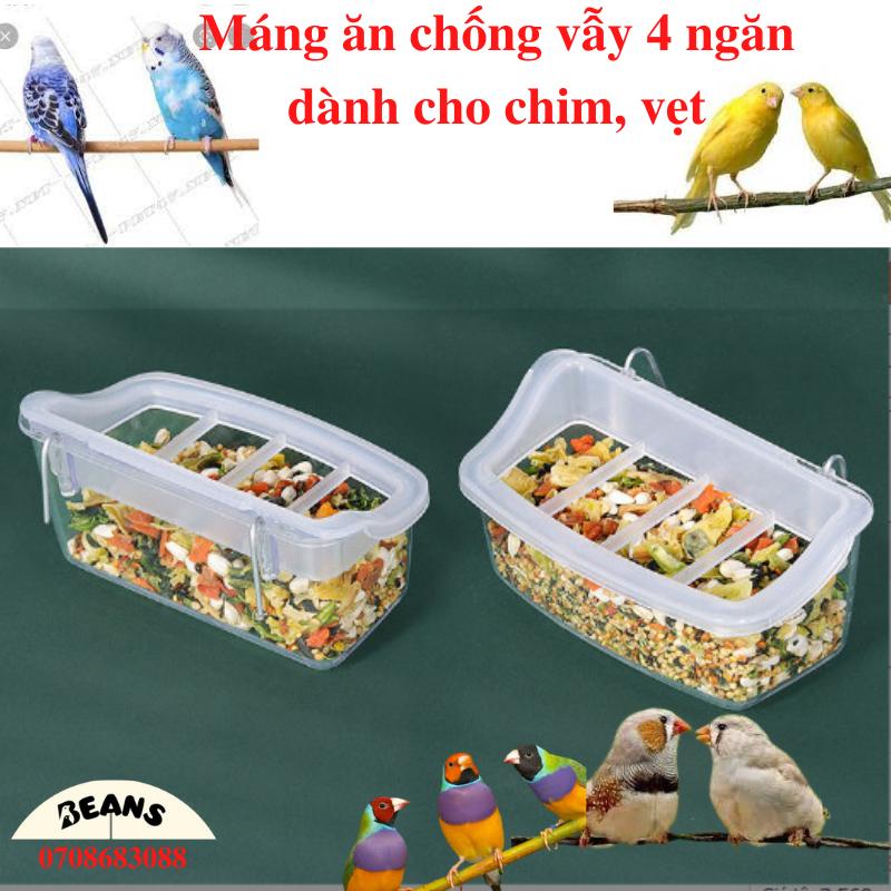 Máng ăn chống vảy 4 ngăn có móc kẽm dành cho chim, vẹt nhỏ