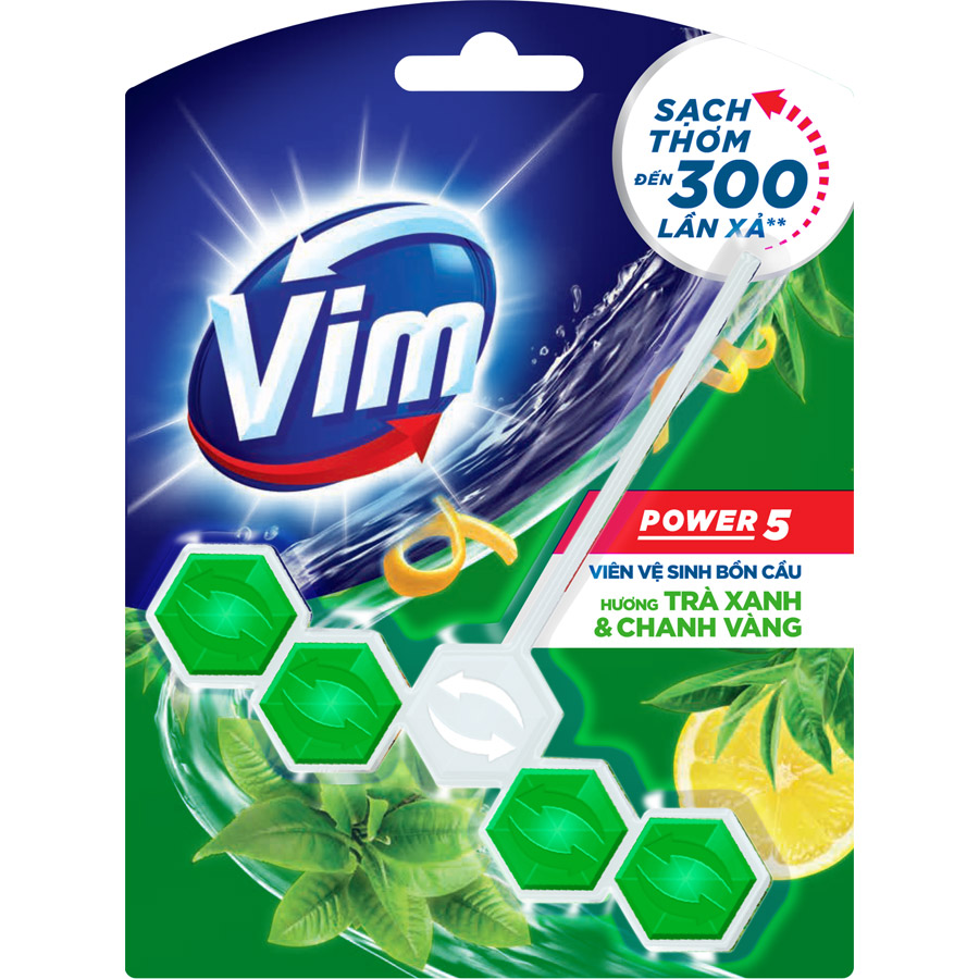 Combo 3 Viên Tẩy Bồn Cầu VIM Power 5 Hương Trà Xanh Chanh Vàng 55G