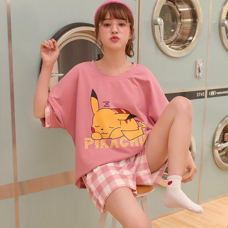 Bộ Pijama Nữ Cộc Tay Họa Tiết 3D Dáng Rộng