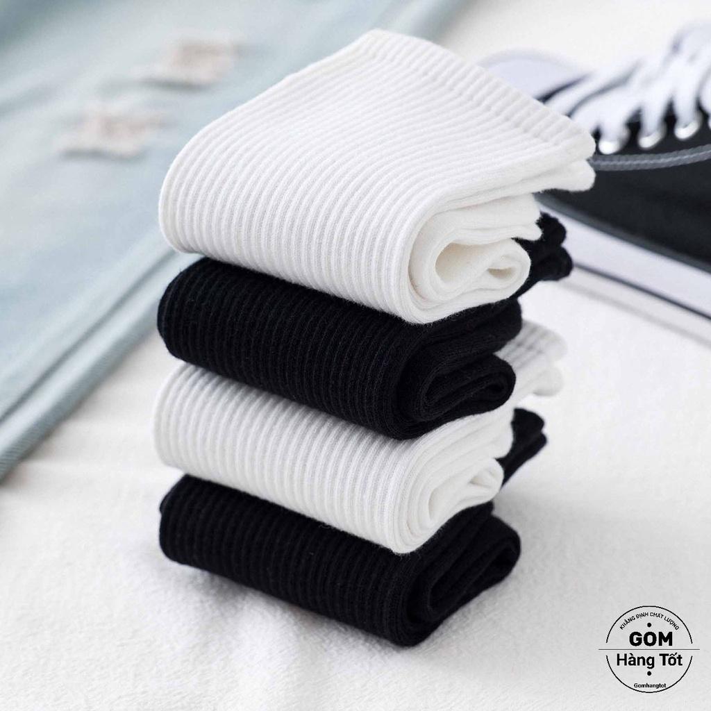 Tất vớ trơn cổ cao cotton, tất cao cổ nam nữ cổ gân tâm Gom Tất - LISU-TRONCAO-GANTAM