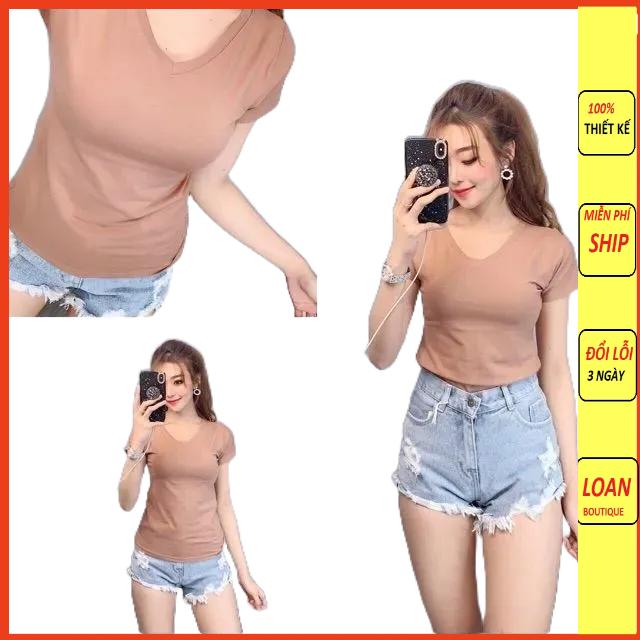 Áo thun cổ tim body thun lạnh hàng có size S,M,L