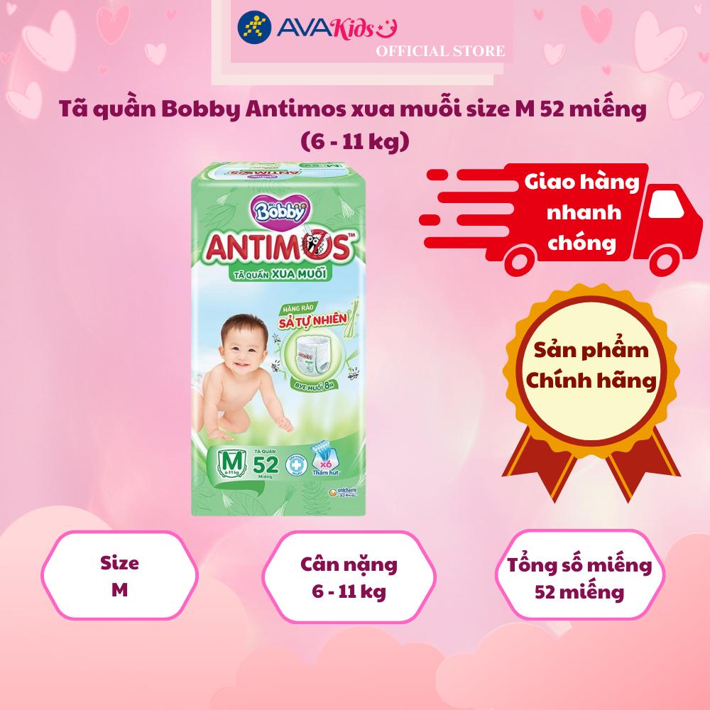 Tã quần Bobby Antimos xua muỗi size M 52 miếng (6 - 11 kg)