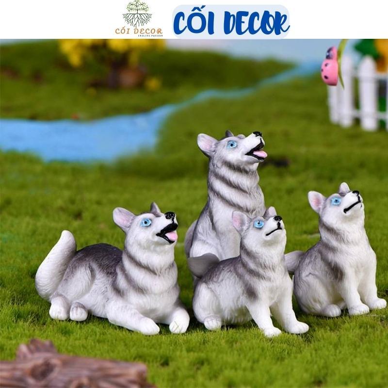 Mô hình chó sói trang trí tiểu cảnh, sen đá, sân vườn