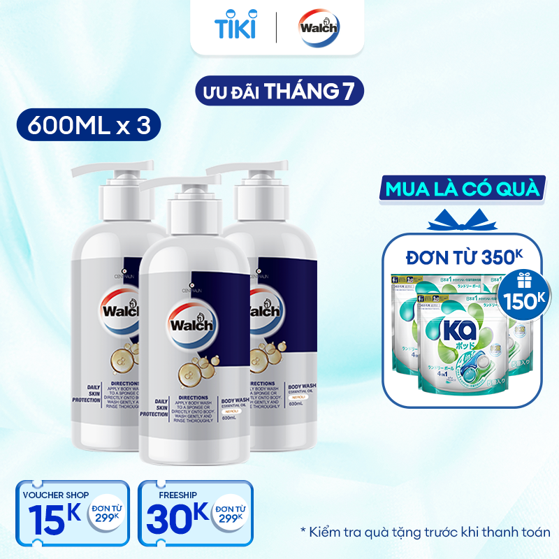 Combo 3 sữa tắm tinh dầu Walch tiêu diệt vi khuẩn, dưỡng ẩm mềm mịn, tái tạo làn da - Hương Neroli (600mlx3 )