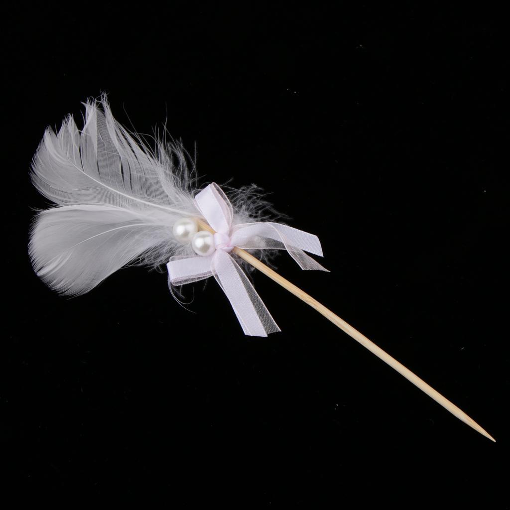 Cake Topper Insert Sticks with Feather Wedding Party Cake Decoration White