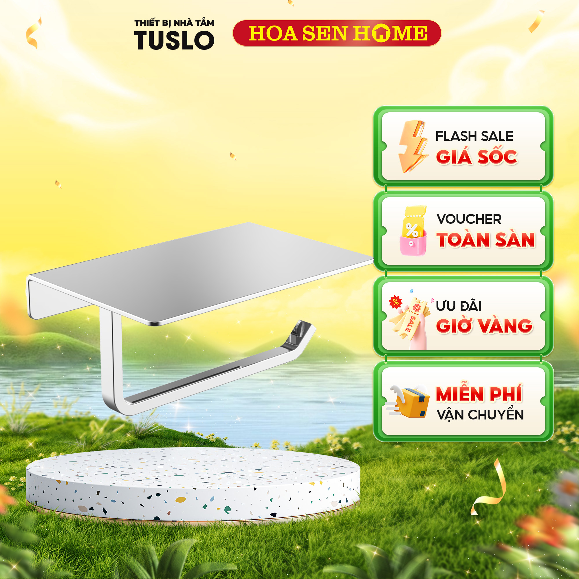 Kệ treo giấy vệ sinh TUSLO A037 - Hoa Sen Home - Hàng chính hãng