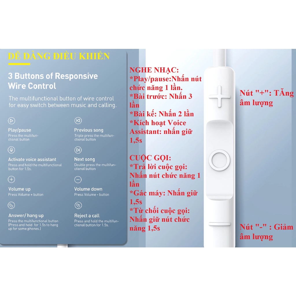 Tai nghe nhét tai jack cắm type-C có mic Baseus Encok C17 NGCR010002 - Hàng chính hãng