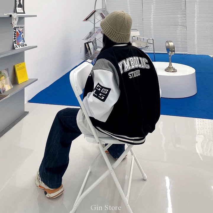 Áo khoác bomber tay da local brand , Varsity jacket Symbolic oversize form rộng , áo bóng chày nam nữ unisex  - Gin Store