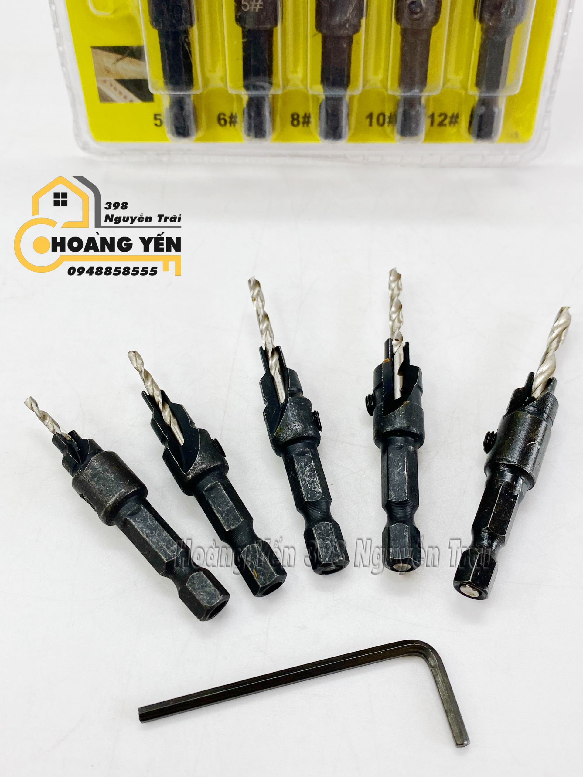 Bộ 5 mũi khoan 2 tầng chỉnh cữ bắt âm mũi vít 5 chi tiết KM-1701 Bộ 5 đầu khoan vít titanium có cán hex cho công cụ điện làm gỗ