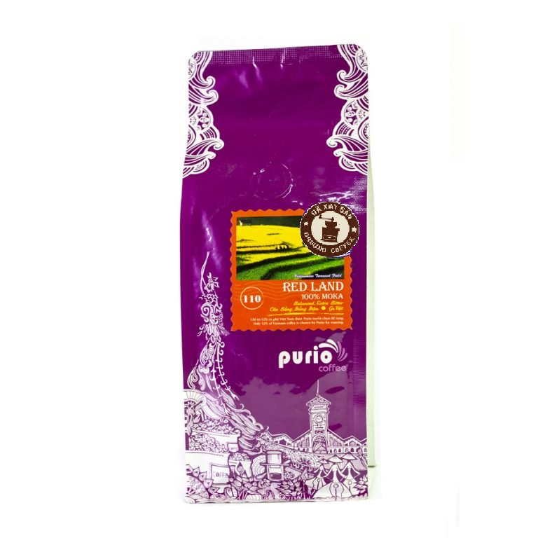 PURIO Ground Coffee - cà phê bột nguyên chất, Red land, 100% hạt Moka, Đắng dịu - Đạt tiêu chuẩn HACCP - Túi 250gr