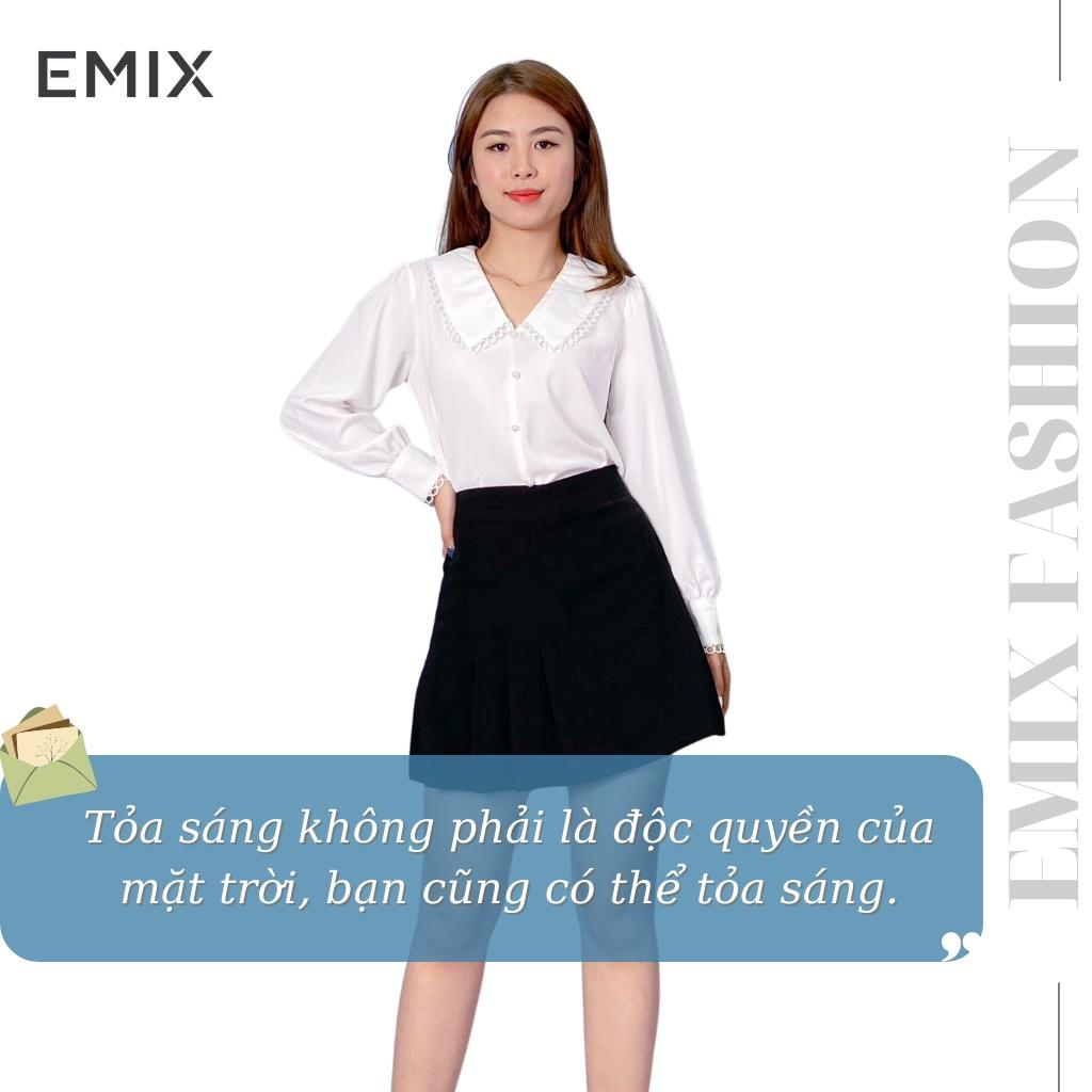 Chân váy chữ A 4 ly EMIX (màu đen), ulzzang, dáng ngắn, xếp ly, cạp cao, khóa sau, vải tuyết mưa, mềm mịn