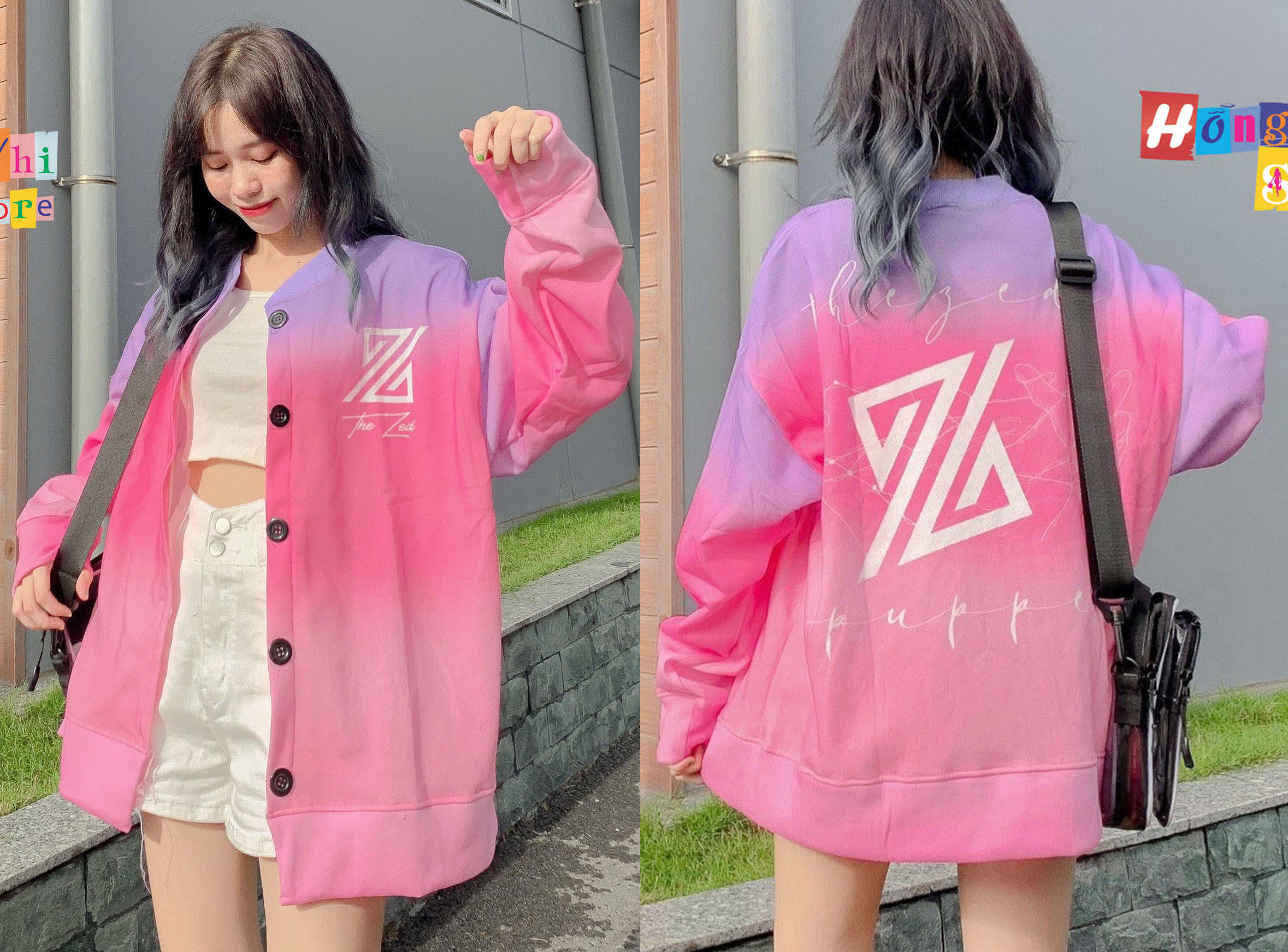 Áo Khoác Cardigan 3D Loang Màu Chữ Z Hồng Tie Dye Oversize Ulzzang Unisex Dáng Rộng Nam Nữ - MM