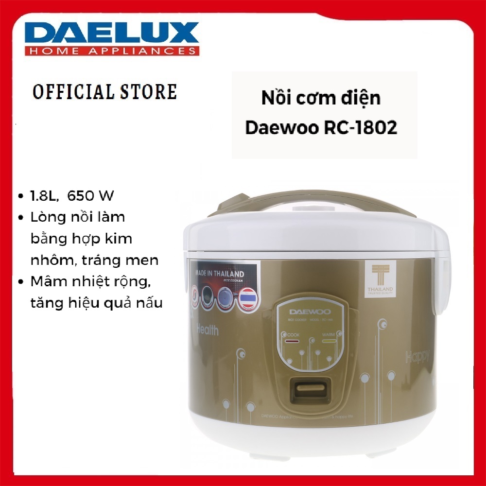 Nồi Cơm Điện DAEWOO RC-1802 - 1.8L (Vàng Đồng) - Hàng chính hãng