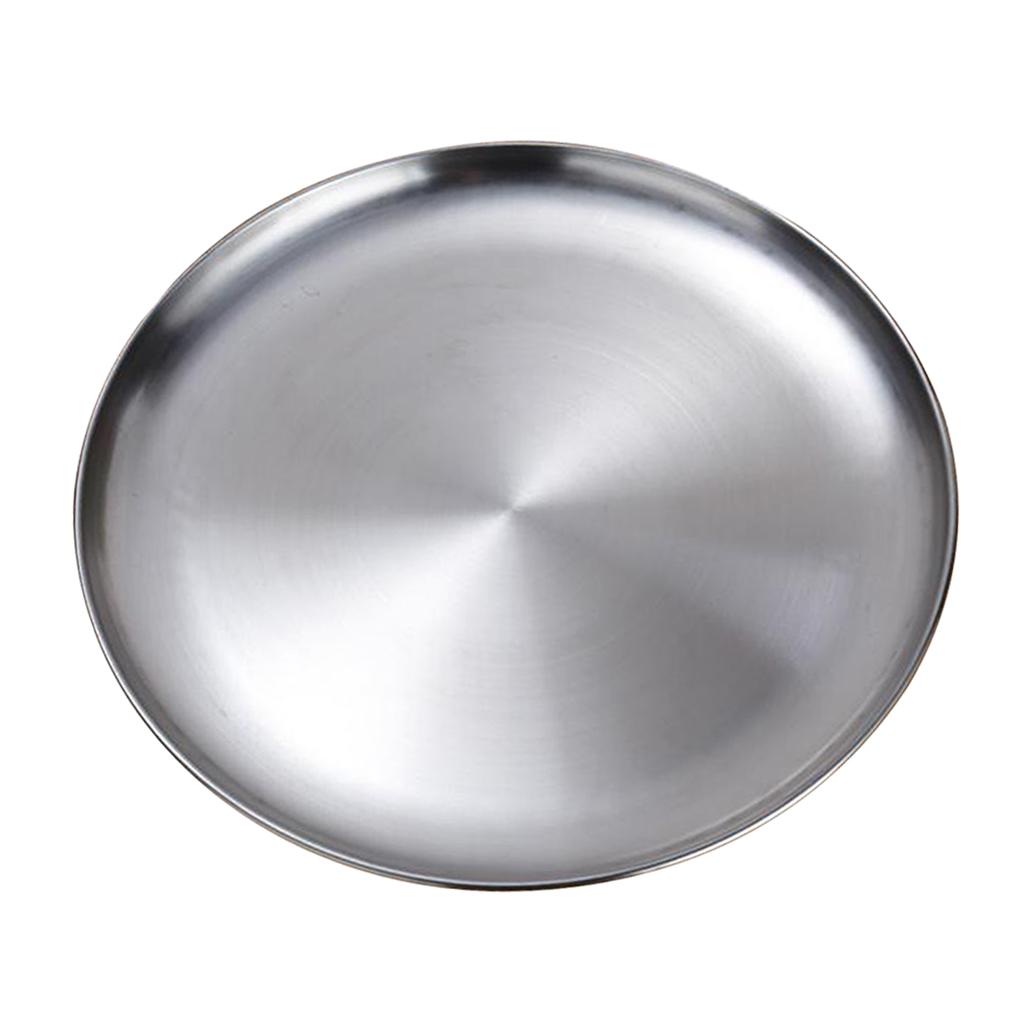 Stainless Steel Dinner Plate Food Serving Lunch Dish BBQ Picnic Silver 20cm