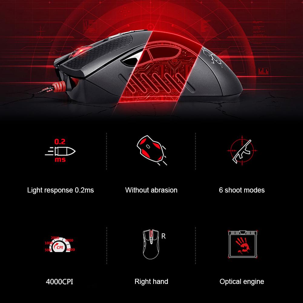 2021 Quang USB Chuột Chơi Game Cho Đẫm Máu A70 A90 4000DPI Nhiều Màu Sắc Chói Chơi Game Có Dây Chuột Game Thủ Chuyên Nghiệp Mouce Cho máy Tính Laptop