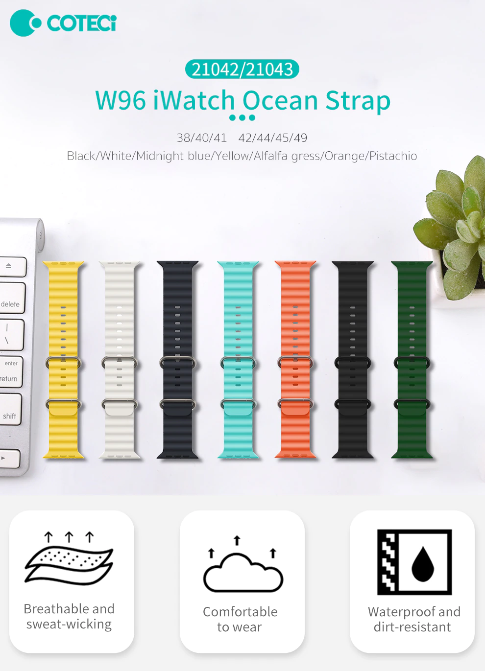 Dây đeo thay thế dành cho Apple Watch 38mm / 40mm / 41mm hiệu COTEETCI Ocean Strap Watchband - hàng nhập khẩu