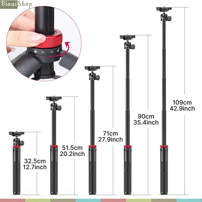Ulanzi MT-44 - Tripod Mini Cho Máy Ảnh, Điện Thoại, Tải Trọng 1.5 Kg, Chiều Cao Tối Đa 109cm - Hàng chính hãng