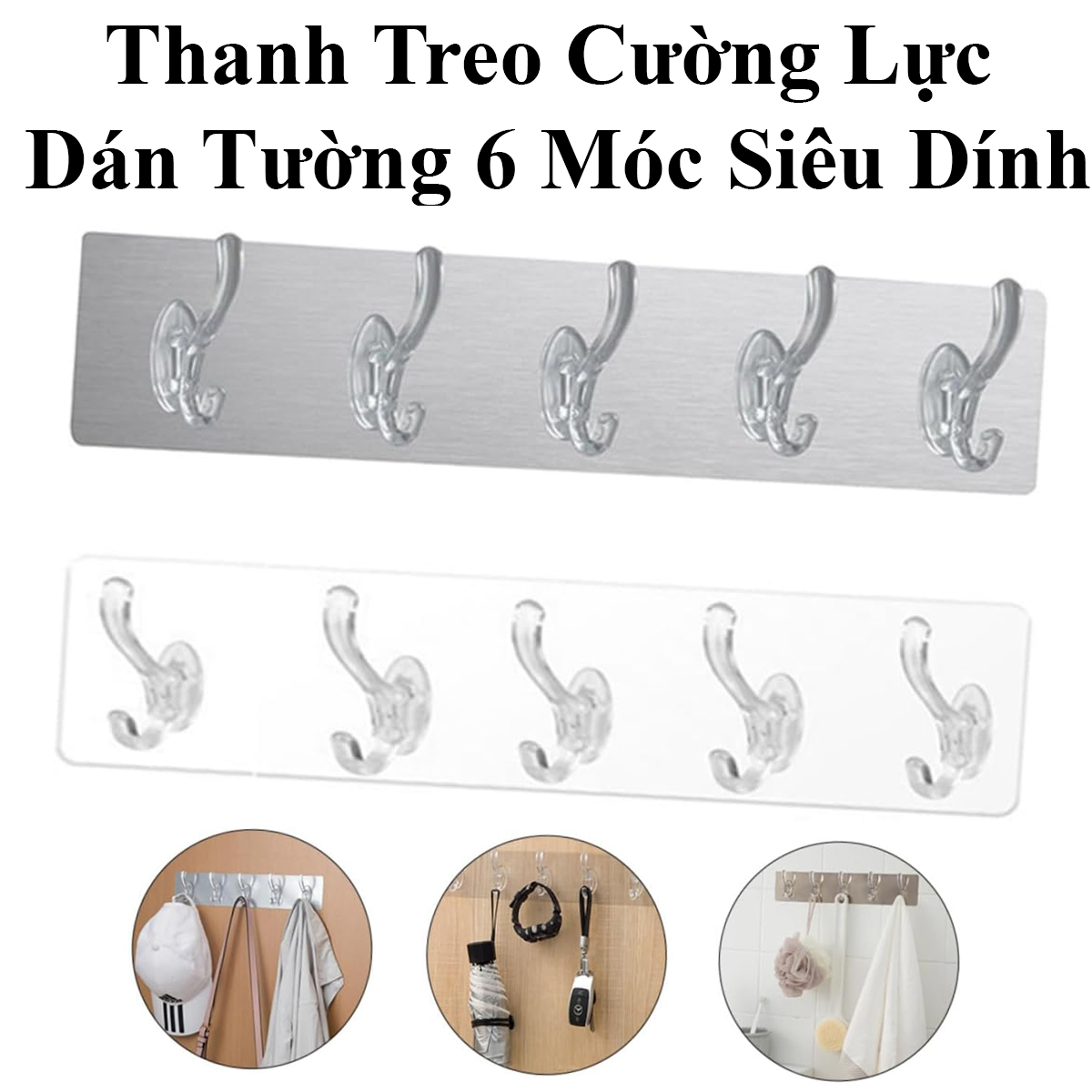 Móc Treo Nguyên Khối Trong Suốt Dán Tường 6 Móc Siêu Chắc