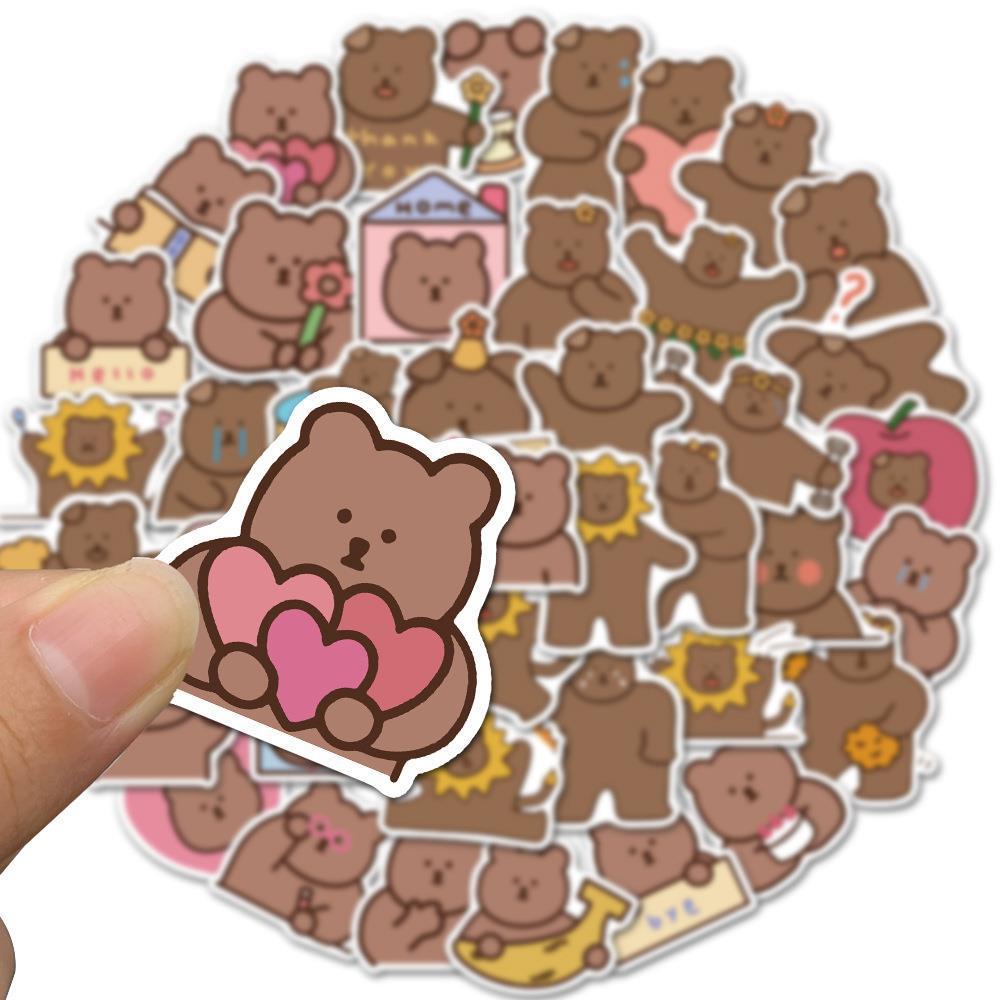 Sticker gấu nâu hàn quốc hoạt hình cute trang trí mũ bảo hiểm, guitar, ukulele, điện thoại, sổ tay, laptop-mẫu S62