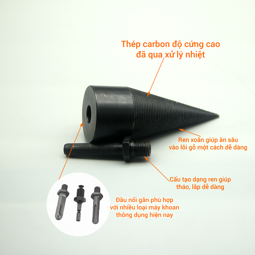 Mũi chẻ củi bằng máy khoan 42mm tặng kèm 1 đoi găng tay bảo hộ cảm ứng