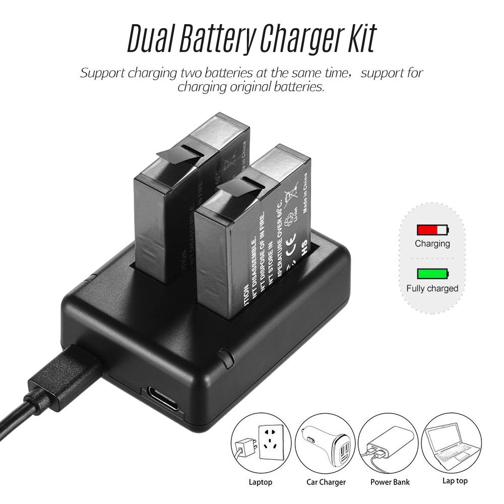 Portable Dual Camera Battery Charger Kit Set with 2pcs Rechargeable Batteries USB Cable Indicator Light for Insta360 one