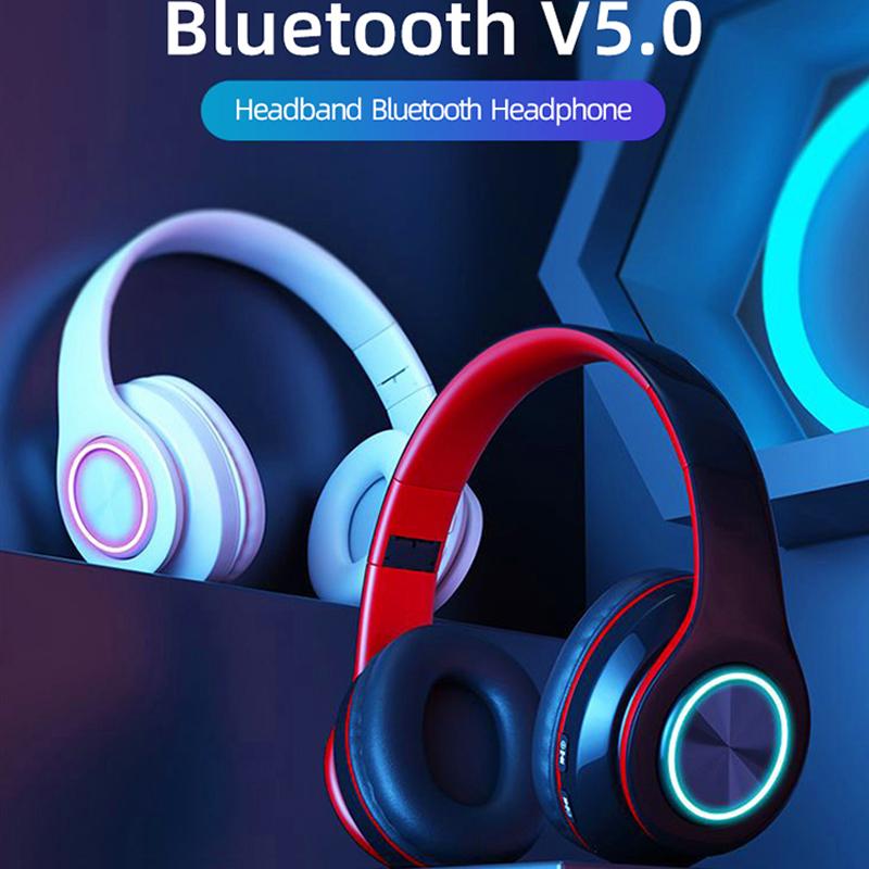Bluetooth 5.0 Không Dây Tai Nghe Gấp Di Động Thể Thao Tai Nghe Điện Thoại Thông Minh Máy Tính MP3 Tai Nghe Đèn Phát Sáng Cho Samsung Xiaomi