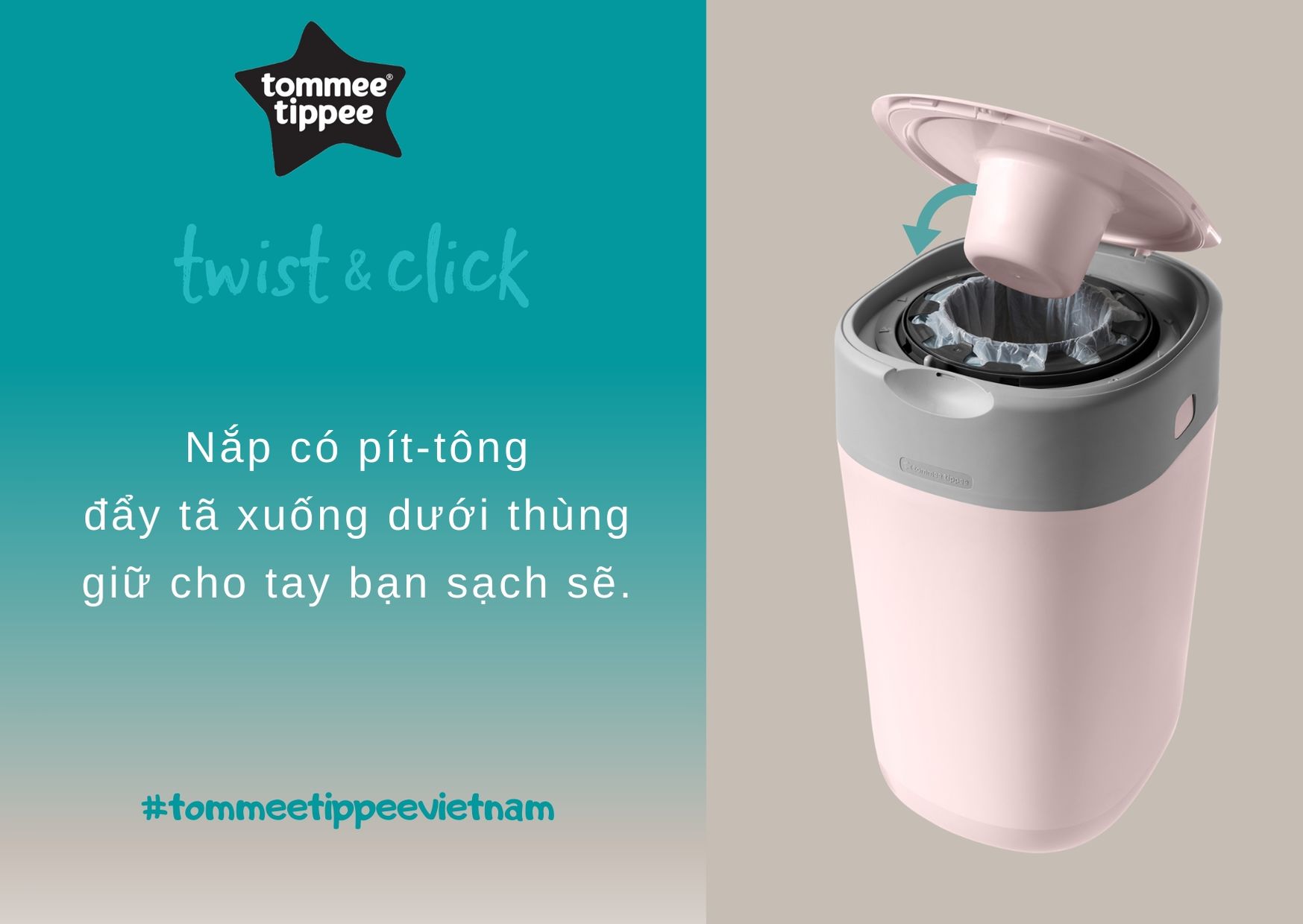 Thùng xử lý tã cho bé Tommee Tippee - Twist &amp; Click - Hồng