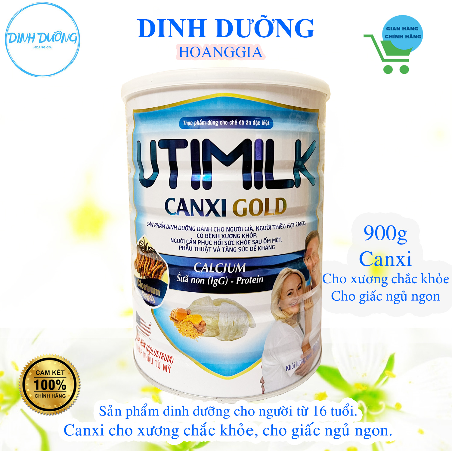 Sữa UtiMilk Canxi Gold 900g -VietNam24h - Cung cấp Canxi cho xương chắc khỏe, Tăng cường sức khỏe mỗi ngày