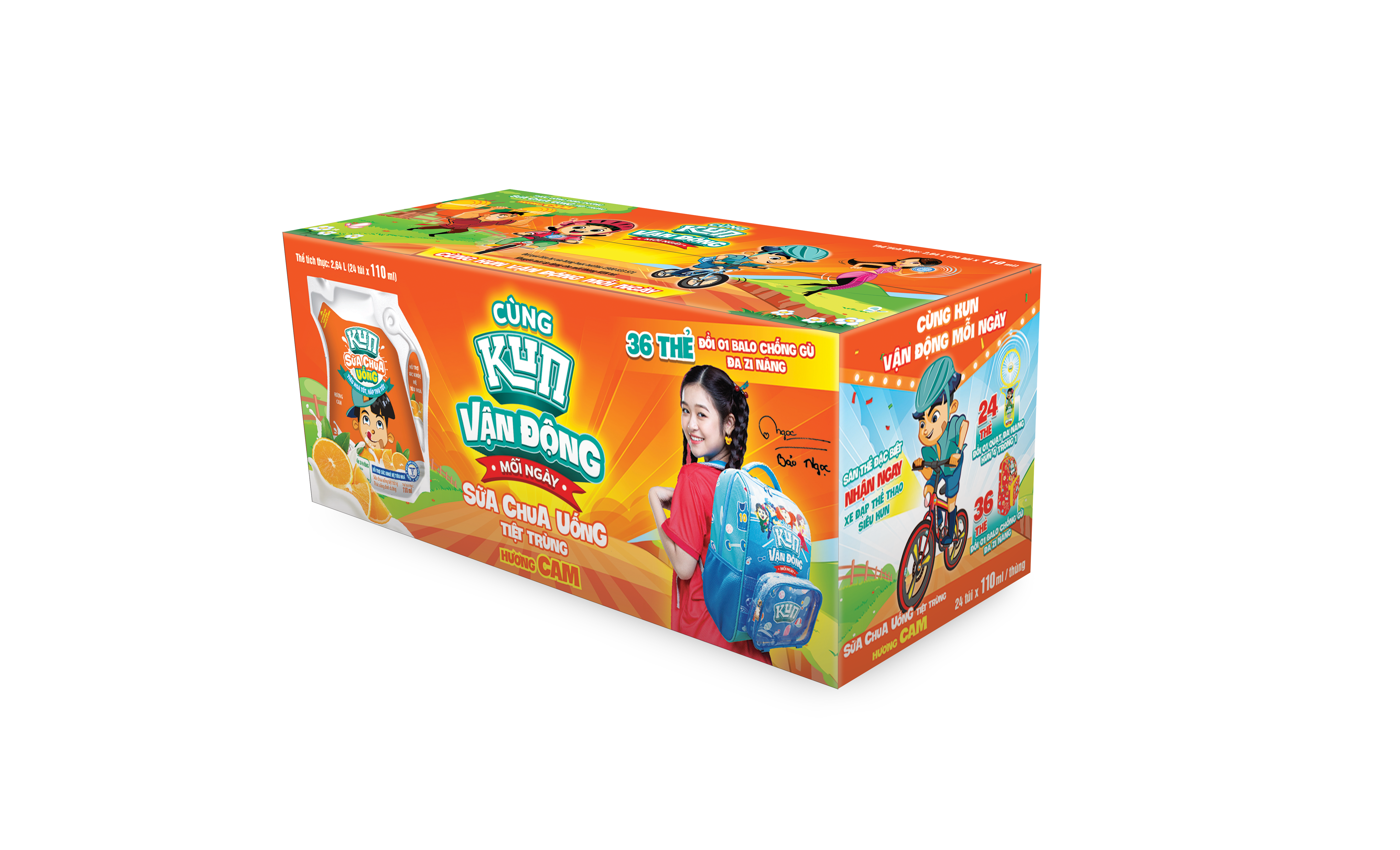 Kun sữa chua uống vị cam thùng 24 túi x 110ml
