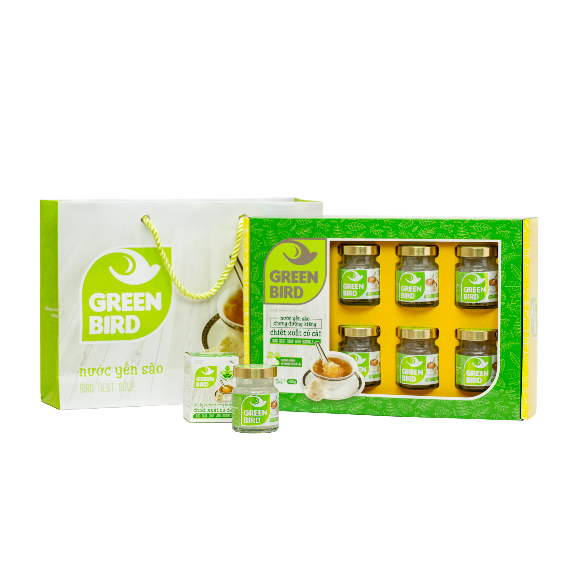 Combo 5 hũ Green Bird - Nước Yến Sào Chưng Đường Kiêng Củ Cải (75g/hũ)