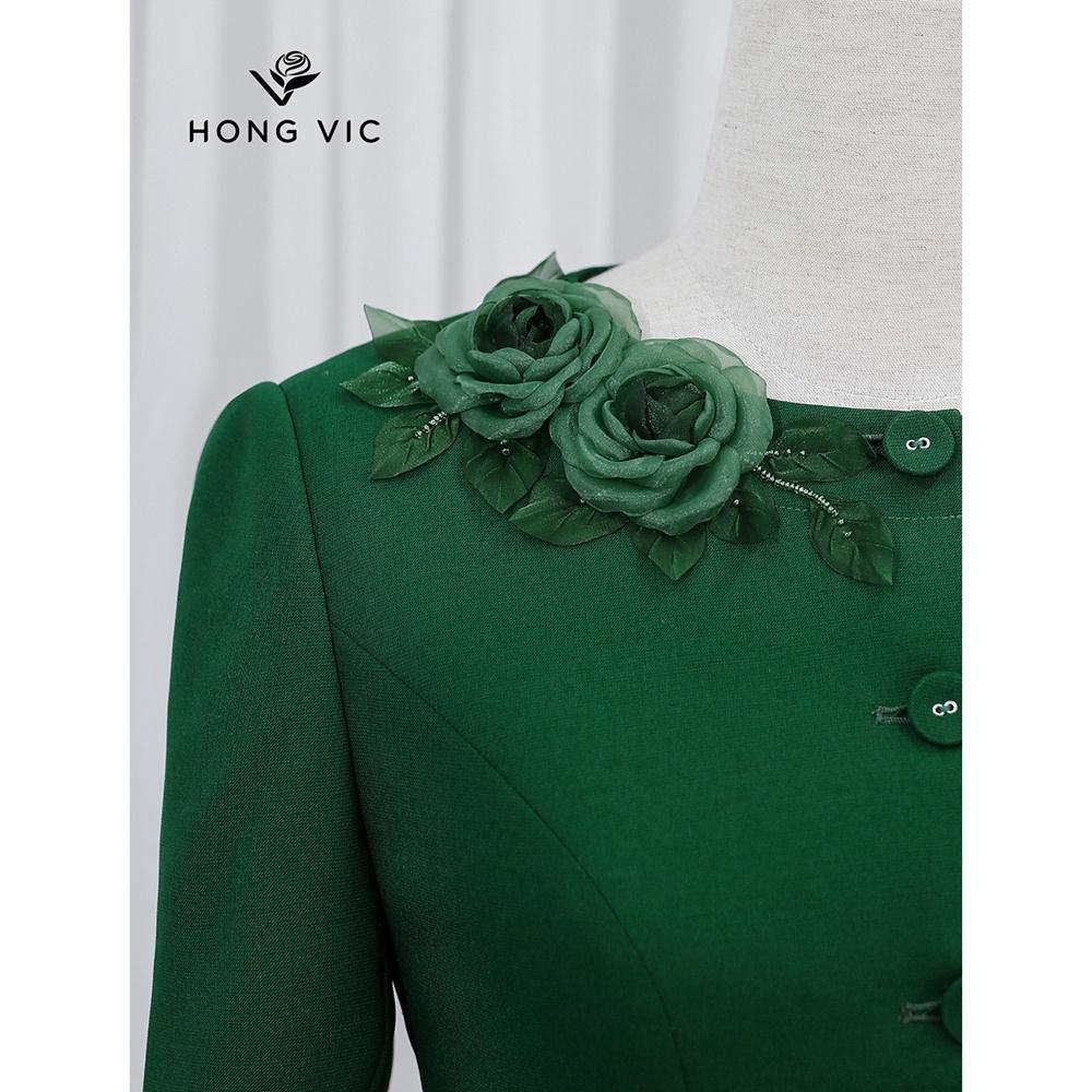 Vest nữ thiết kế Hongvic len xanh lá cổ tròn AV154