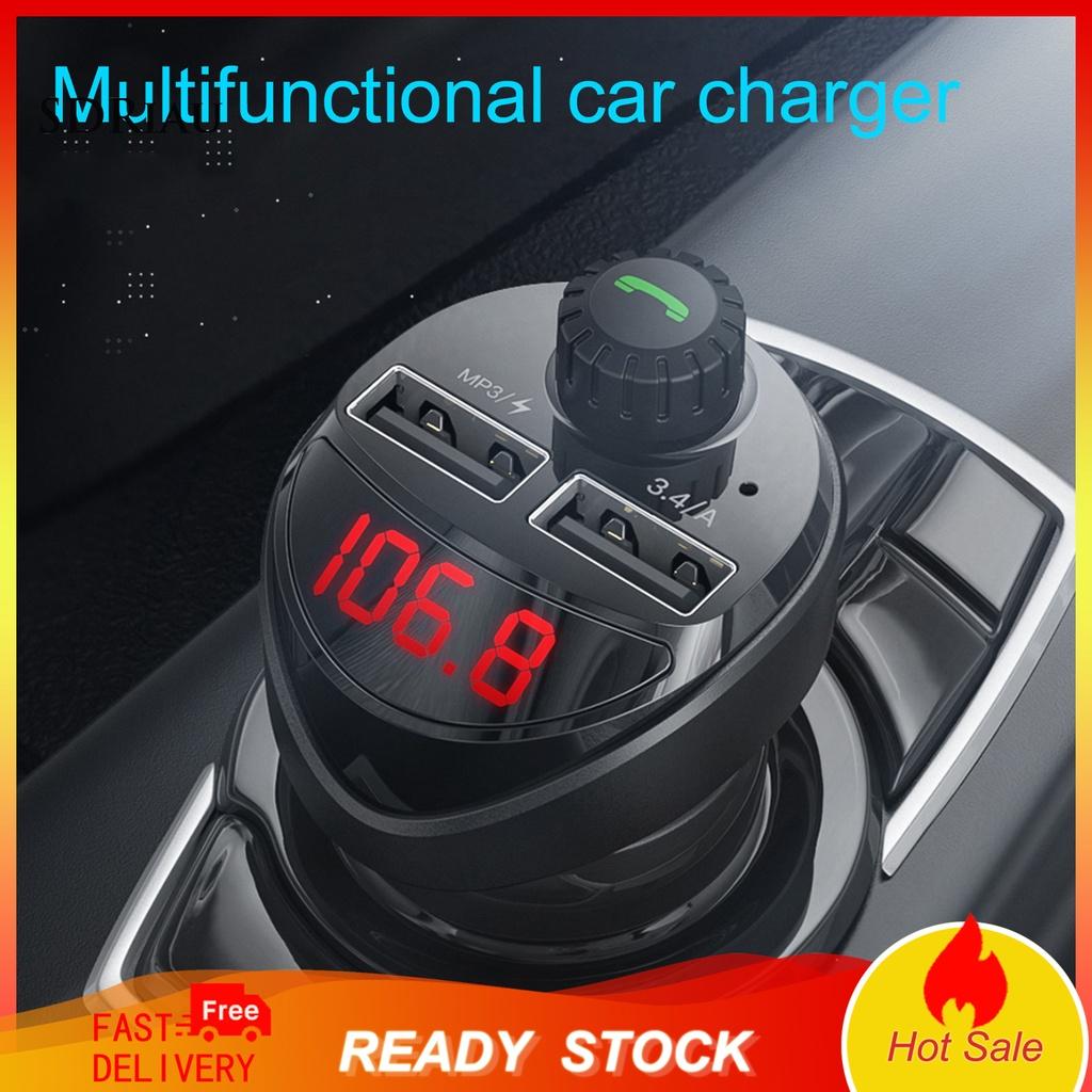 *QCDZ* Bluetooth Player Support TF/U Disk Handsfree ABS 3.4A Dual USB Regulator FM Transmitter Car Charger for Auto