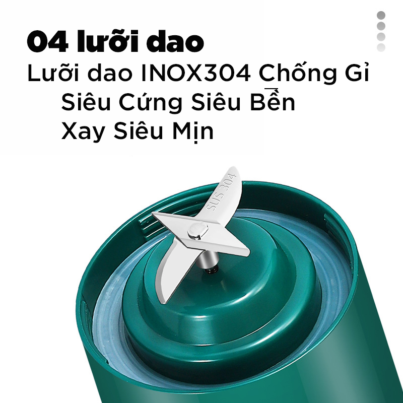 Máy Xay Sinh Tố Cầm Tay Không Dây Cao Cấp Dung Tích 350ML -  Cổng Sạc USB - 4 Lưỡi Dao INOX SUS 304 Chống Gỉ - CÓ THỂ XAY HOA QUẢ, ĐÁ, THỊT – Hàng Chính Hãng VinBuy