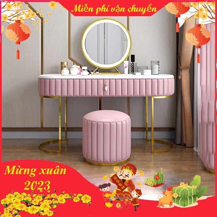 Bộ bàn trang điểm mini Funhouse bọc nỉ mặt đá đèn led kèm ghế cao cấp - A16