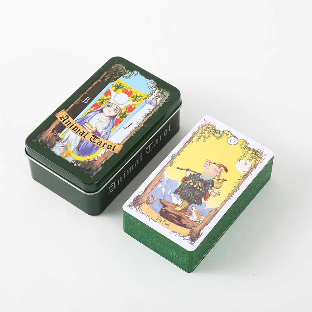 Bộ Bài Animal Tarot Hộp Thiếc 78 Lá 98x58 Mm Tặng Đá Thanh Tẩy