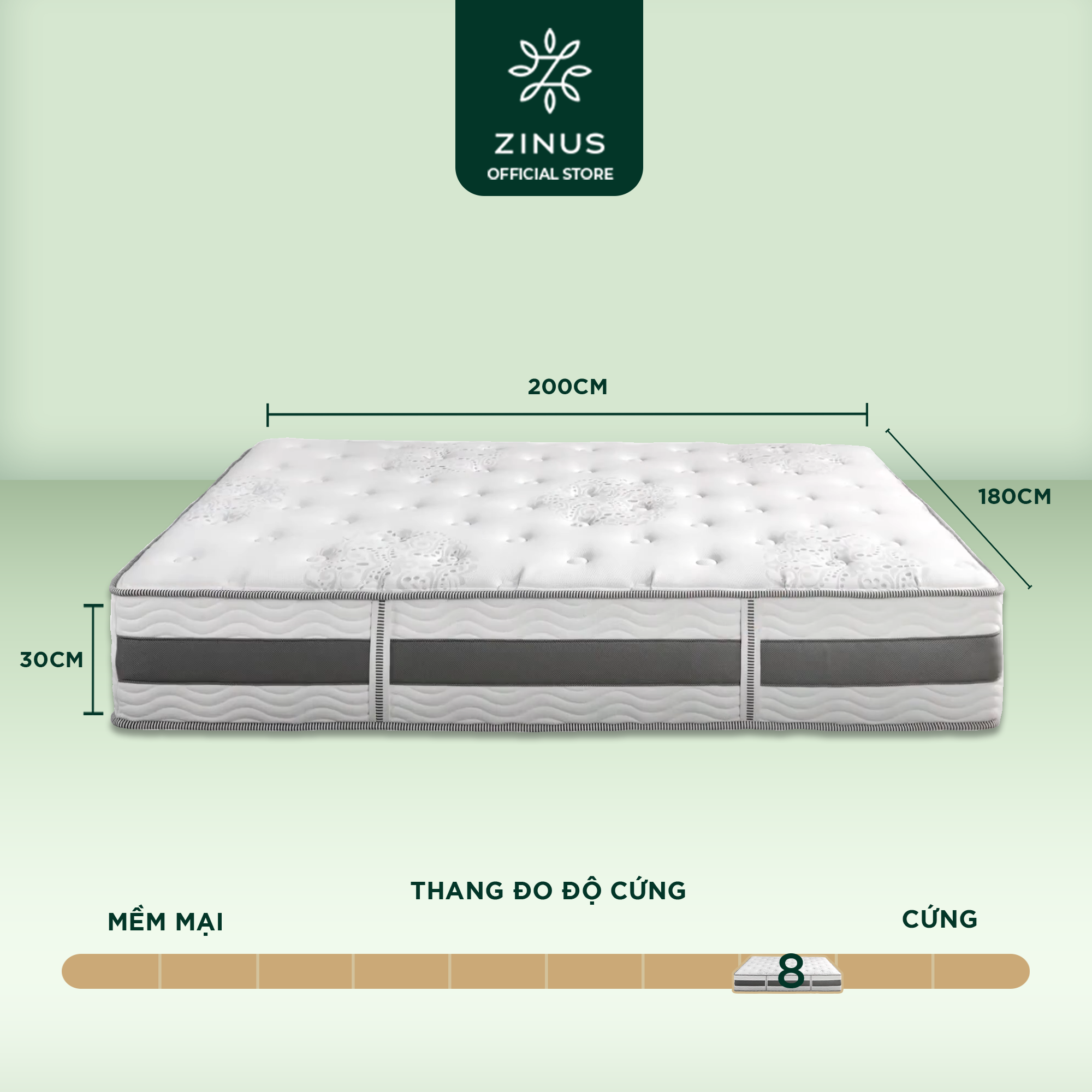 Nệm lò xo túi hút chân không cao cấp Gel mát Zinus - Gel-Infused Memory Foam Hybrid Spring Mattress 30cm