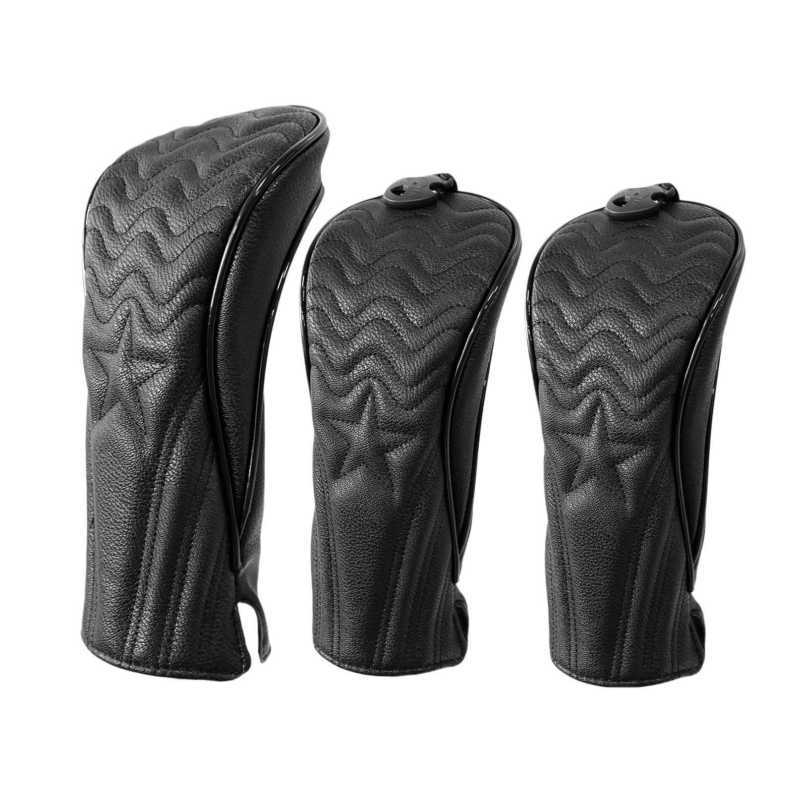 2x PU Star Embroidery Golf Headcover Fairway Wood Driver Club Headcover Guard Sleeve Guard Long Neck Golf Club Protect Accessories