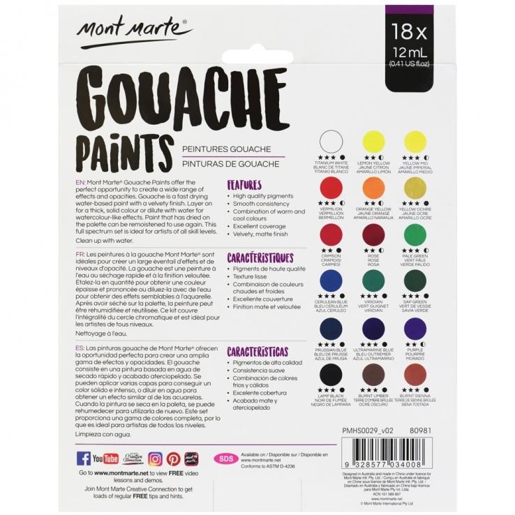 Bộ 18 Màu Vẽ Gouache Mont Marte 12 ML PMHS0029