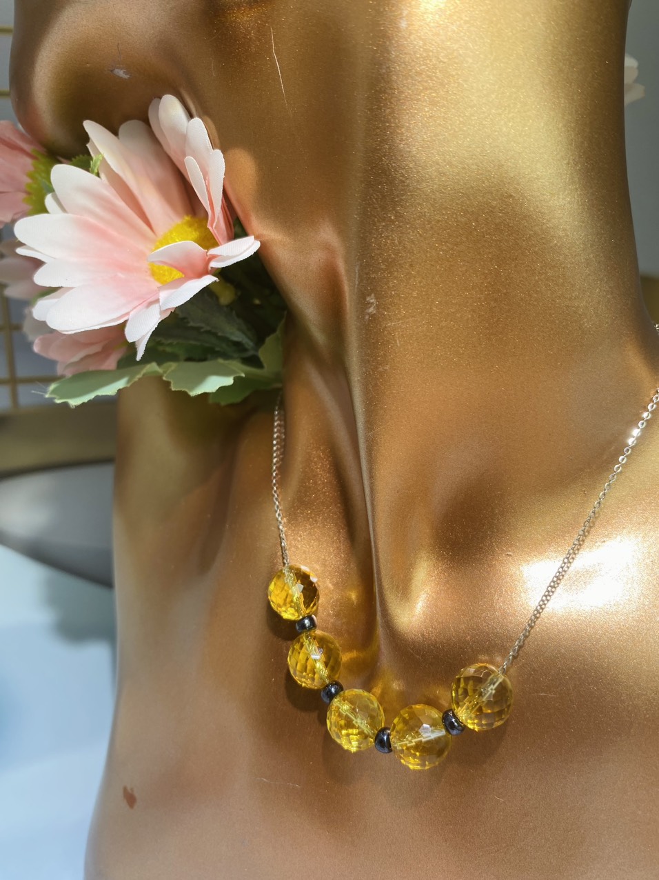 Dây cổ Bạc 925 mặt Đá Citrine hạt 10li