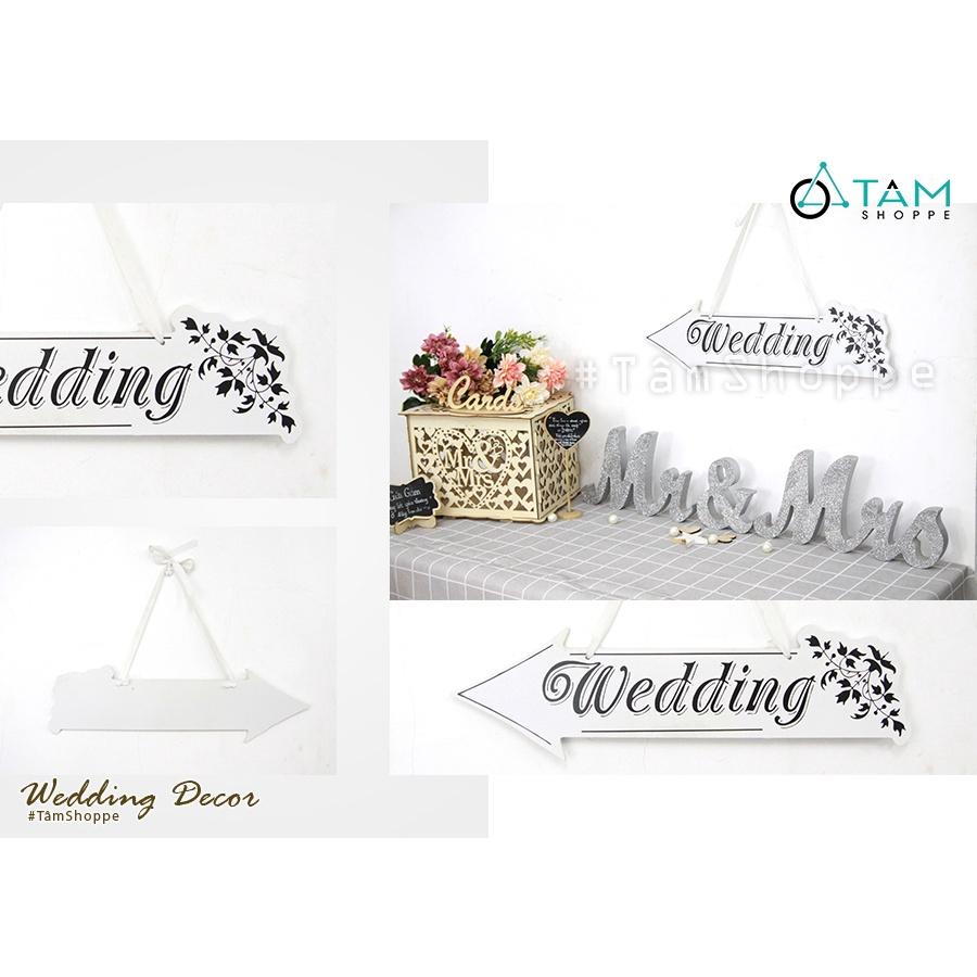 Bảng gỗ chỉ đường đám cưới Wedding mũi tên trắng đen trang trí cưới TTC-17