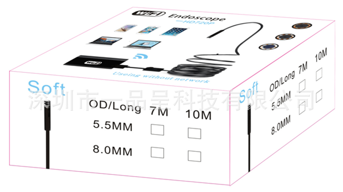 Camera nội soi HD720p phát Wifi đường kính 8mm dây dài 1m.