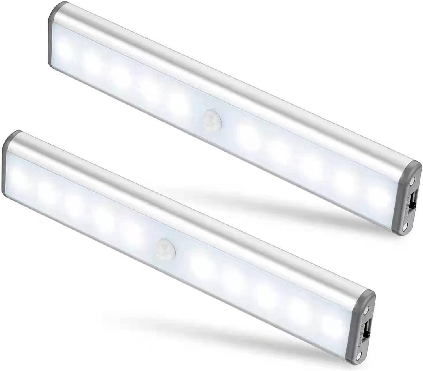 Bộ 2 đèn LED 10, không dây, sạc USB, từ tính, cảm biến chuyển động, 2 chế độ chiếu sáng, di động. Đèn tủ quần áo, đèn khẩn cấp, đèn ngủ cho trẻ em, phụ trợ...