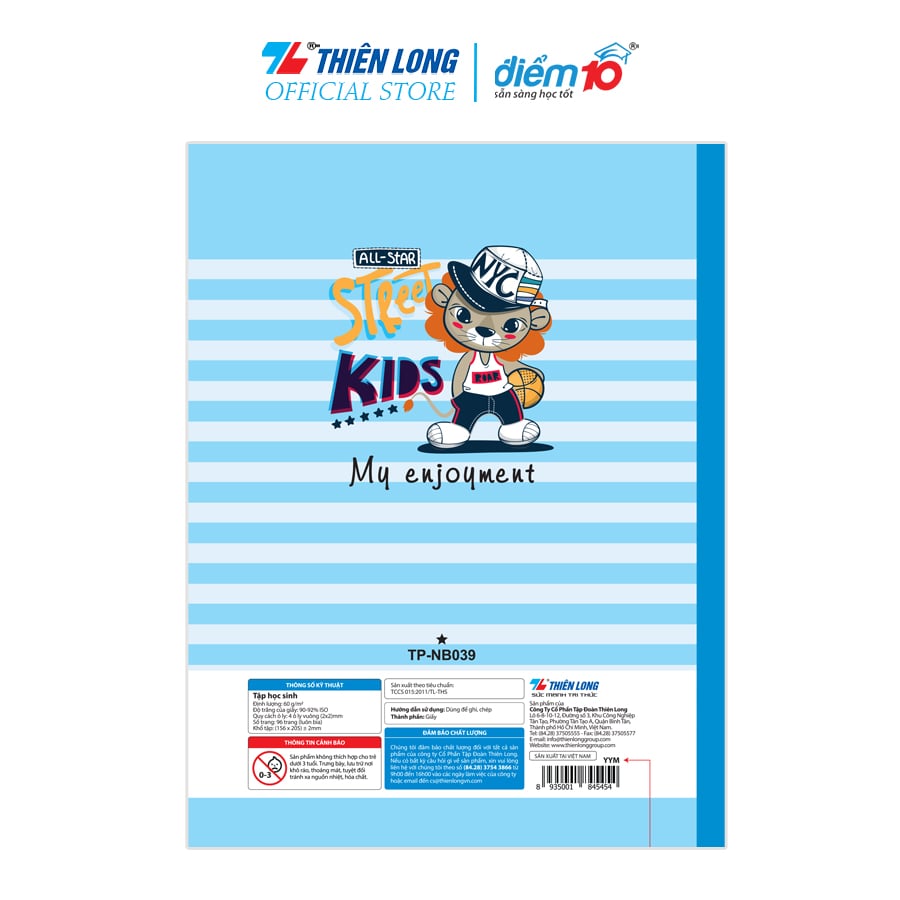 Bộ 5 Tập học sinh 96 trang 4 ô ly vuông 60 gsm Điểm 10 TP-NB039